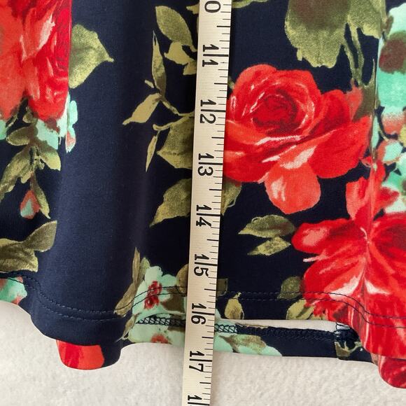 Lily White Skirt Womens Medium Blue Red Floral Knit A-Line Pull On Mini - Picture 5 of 10